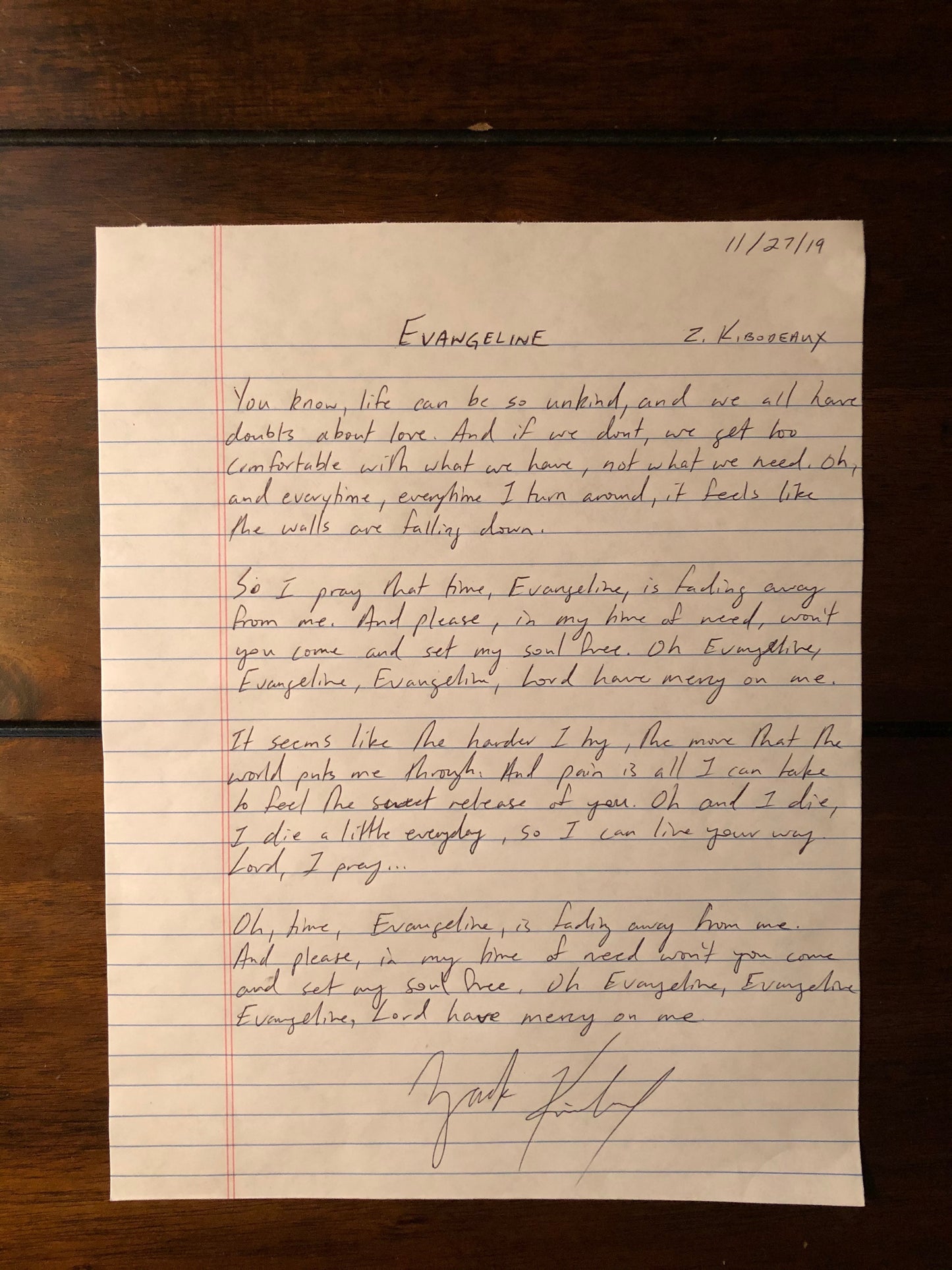 Handwritten Lyrics